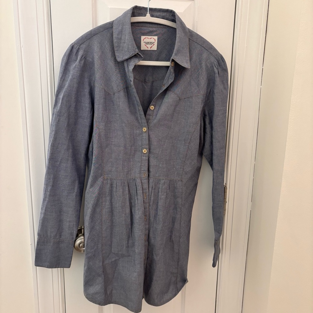 Denim Lightweight Blue Button-Up Tunic with Western Details size M Ranch Prairie